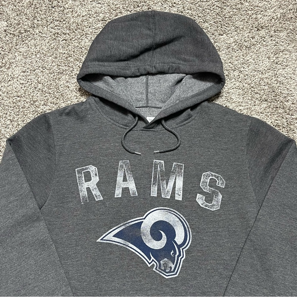 NFL Team Apparel LA Rams Charcoal Heather Distressed Pullover Hoodie Medium